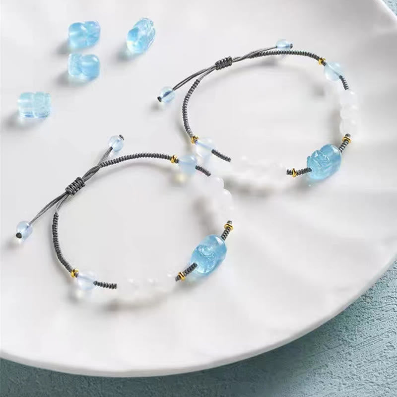 Pulsera curativa de jade blanco PiXiu Hetian de aguamarina natural con Buddha Stones