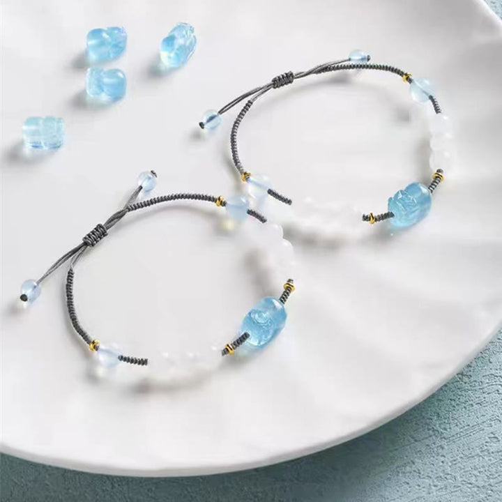 Pulsera curativa de jade blanco PiXiu Hetian de aguamarina natural con Buddha Stones