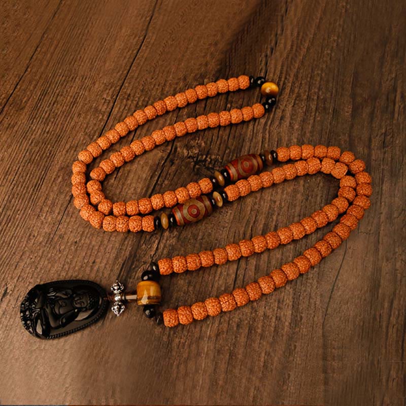 Tíbet 108 Mala cuentas Rudraksha Bodhi semilla zodiaco chino Buda Natal pulsera con dijes de riqueza