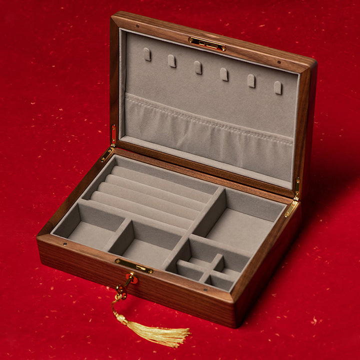Caja de regalo de madera hecha a mano vintage de madera de nogal negro para guardar joyas