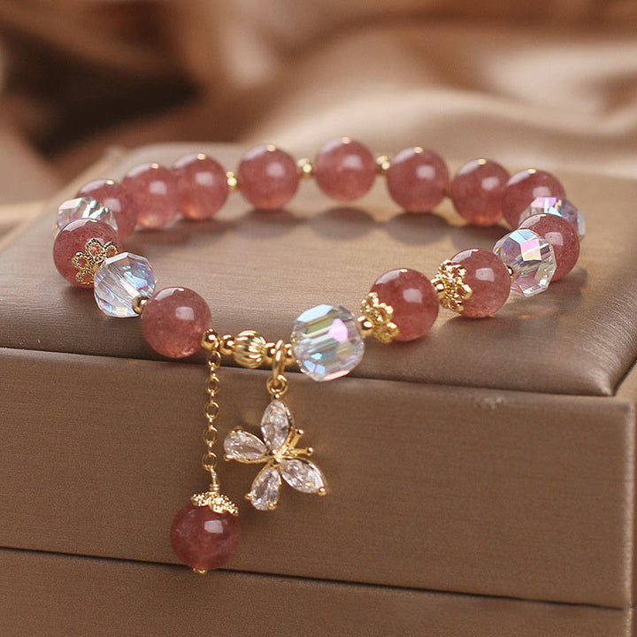 Pulsera con dije de mariposa curativa de amor de cuarzo fresa natural con Buddha Stones - image 3