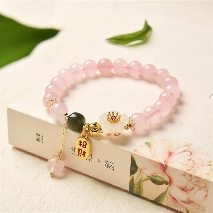 Pulsera de amor cálida con flor de jade de cristal rosa natural con Buddha Stones - Cristal rosa (Calidez relajante ♥) - image 0