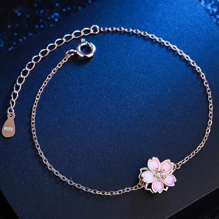Pulsera con cadena de bendición de flor de cerezo de plata de ley 925 con Buddha Stones , anillo giratorio - image 2