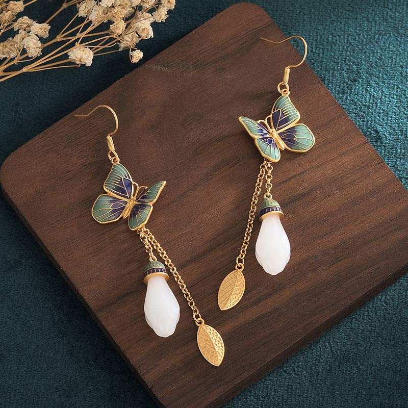 Pendientes de la fortuna de jade blanco FengShui de Buddha Stones