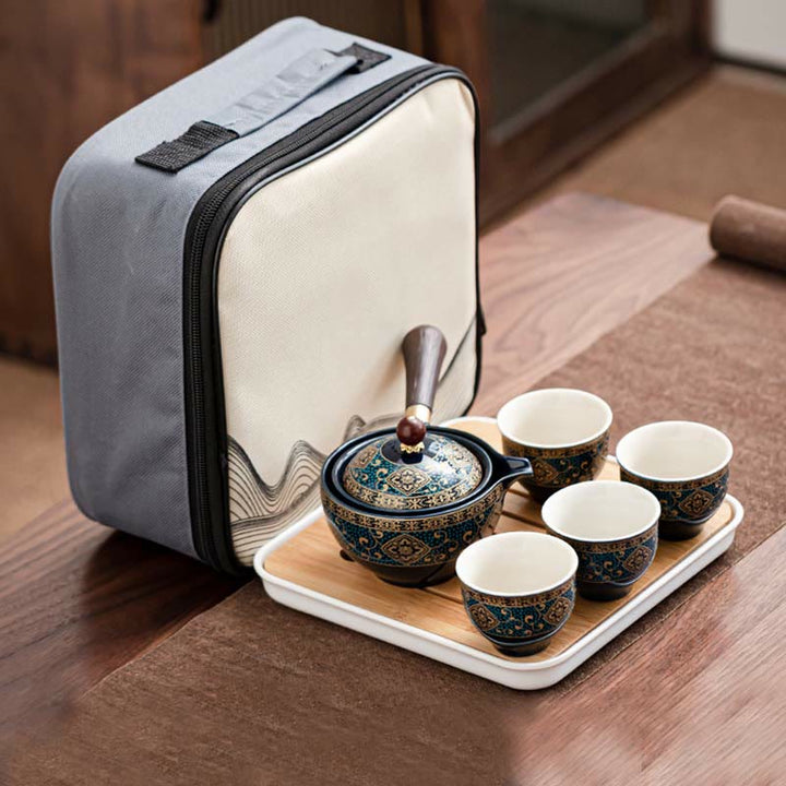 Juego de té chino Gongfu con Buddha Stones , tetera de cerámica, bolsa de regalo portátil