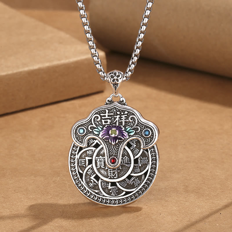 Colgante de collar de riqueza con monedas de cobre, flor de peonía , Buddha Stones