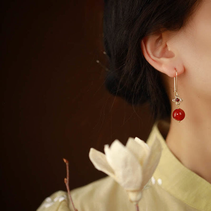 Pendientes de confianza con cuentas de flor de ágata roja de plata de ley 925 con Buddha Stones
