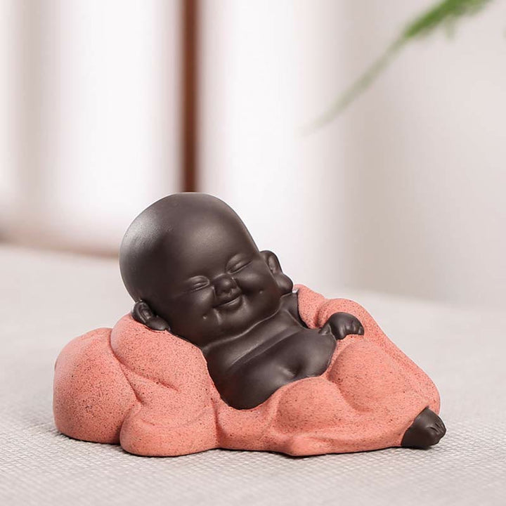 Buddha Stones siempre sonriendo, Buda riéndose, riqueza, suerte, arcilla púrpura, estatua de Maitreya, decoración - Pequeño Buda sonriente y tranquilo - image 10