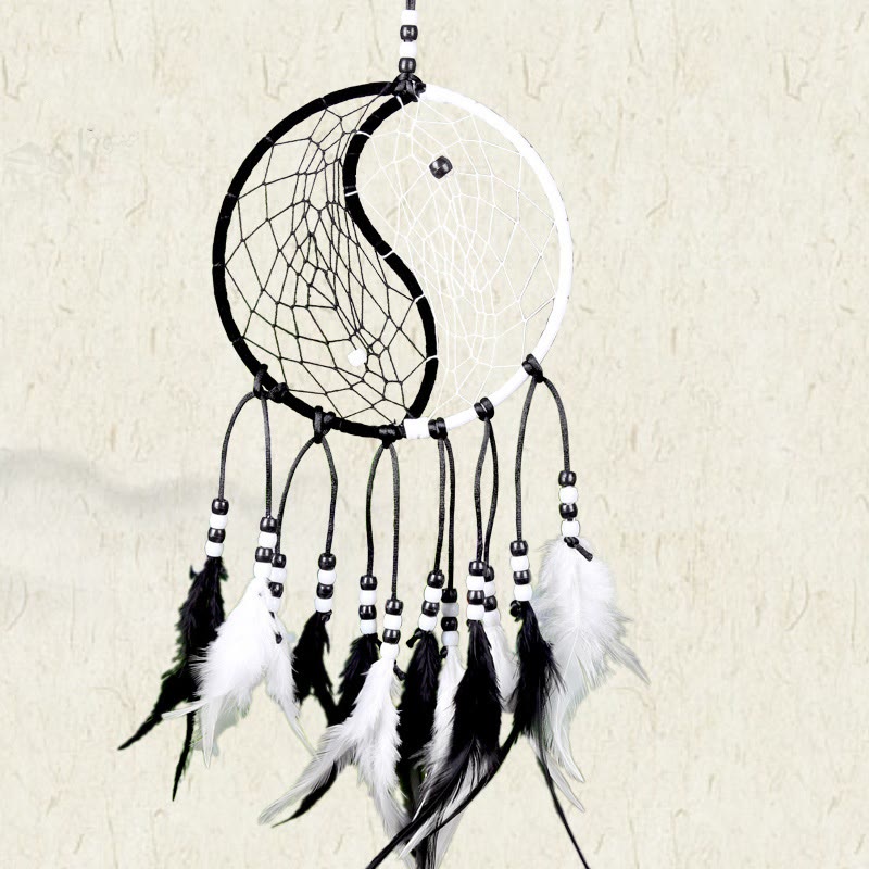 Atrapasueños Yin Yang, red circular con plumas, decoración de equilibrio - image 19