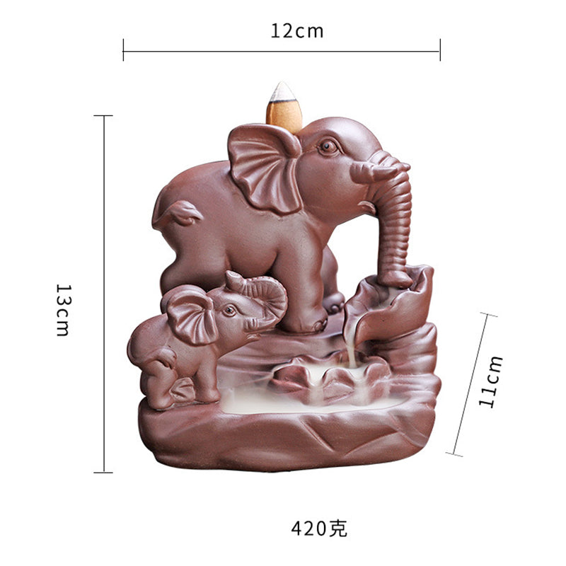 Quemador de incienso de protección para fuente de humo, reflujo de arcilla púrpura, elefante tibetano, decoración