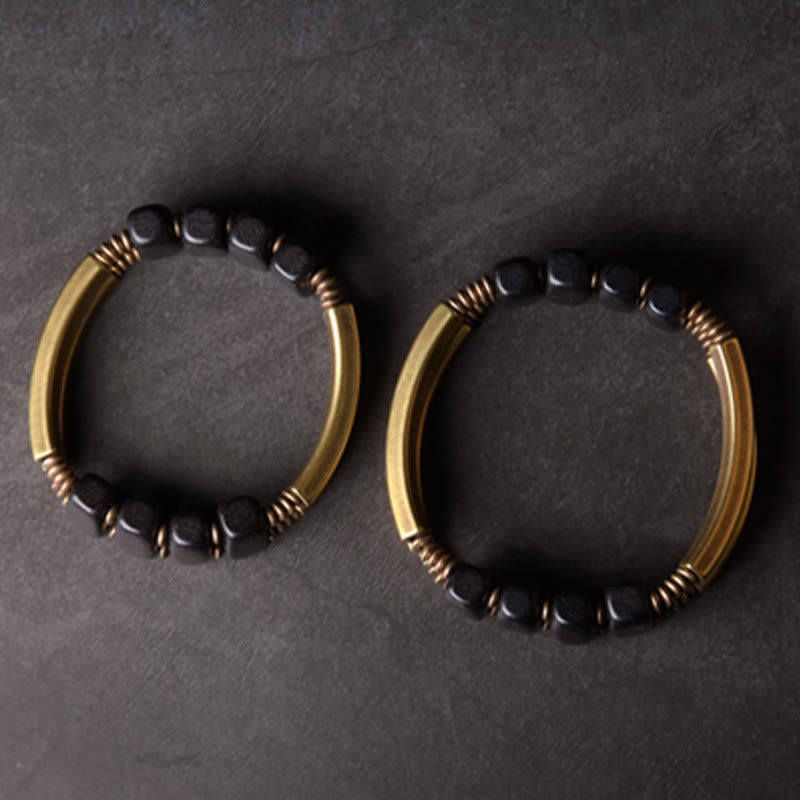 Pulsera de equilibrio de doble capa con Buddha Stones, madera de ébano tibetano, latón y cobre - image 11