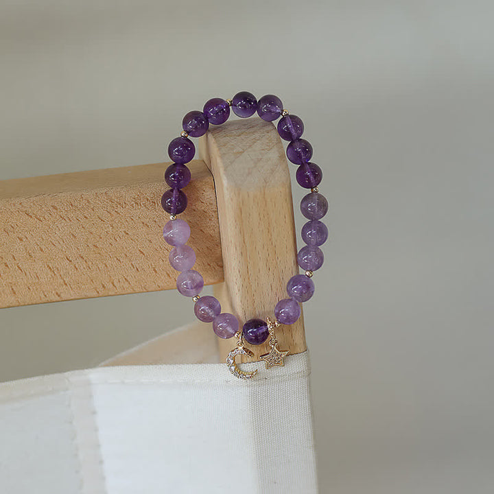 Pulsera curativa de estrella de luna de cristal de amatista