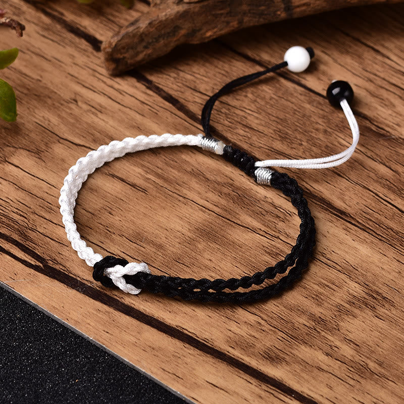 Pulsera curativa trenzada de cuerda blanca y negra hecha a mano con Buddha Stones