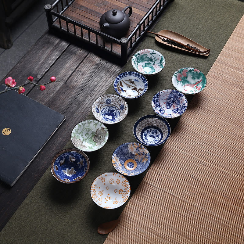 Taza de té de Buddha Stones, flores, carácter Fu, montañas, loto, flores de cerezo, taza de té de Kung Fu