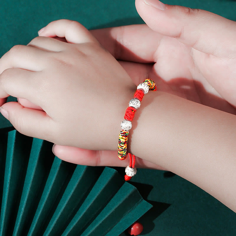 Pulsera para niños trenzada hecha a mano con Buddha Stones , Plata de Ley 925, nudo King Kong, hilo rojo multicolor - image 3