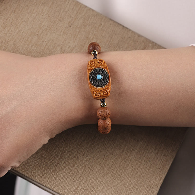 Buddha Stones Sándalo Verde Madera de Ébano Sándalo Om Mani Padme Hum Pulsera Calmante