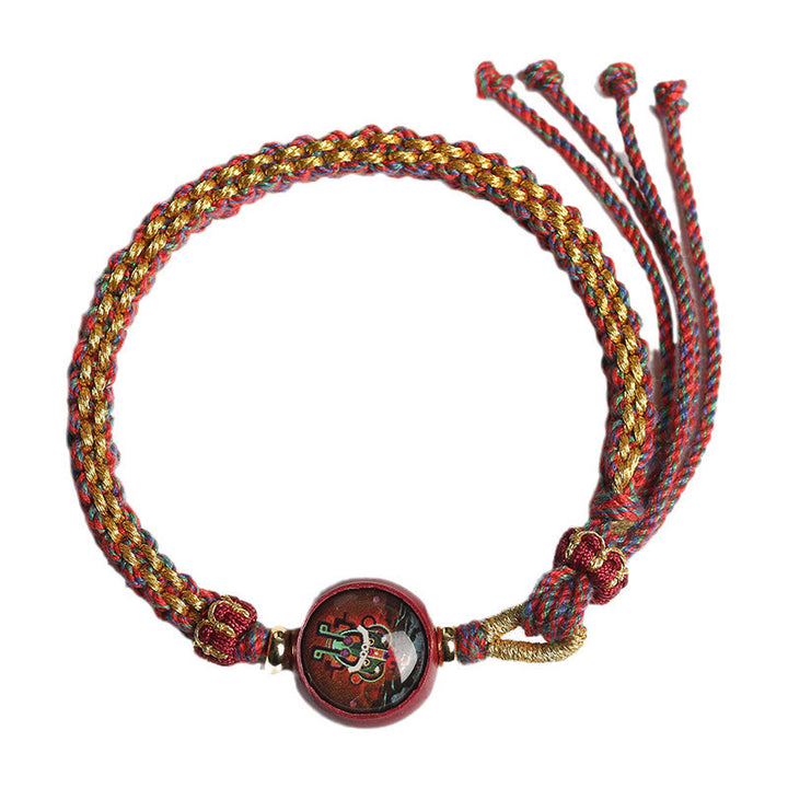 Pulsera trenzada con bendición de Thangka y cinabrio, cuerda colorida con Buddha Stones