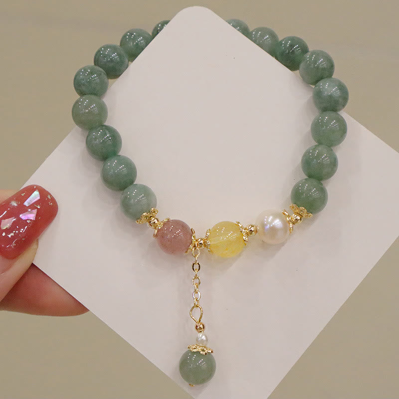Buddha Stones Jade Perla Fresa Cuarzo Abundancia Suerte Pulsera con dijes de cuentas