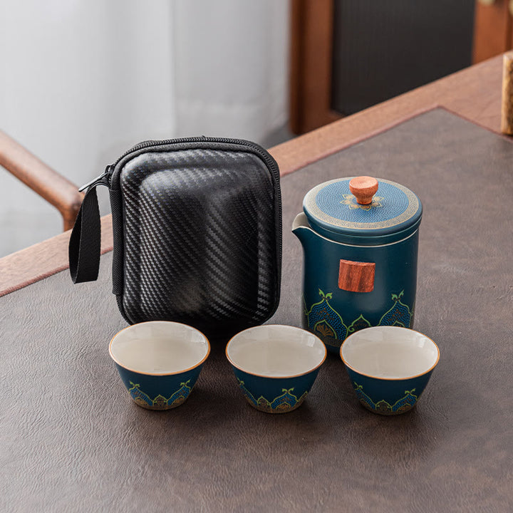 Tetera de cerámica de Gongfu chino con flores de Buddha Stones , bolsa portátil para juego de té de viaje al aire libre