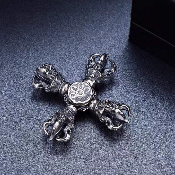 Colgante tibetano de plata de ley 925 con doble Dorje Vajra grabado poder espiritual - image 6