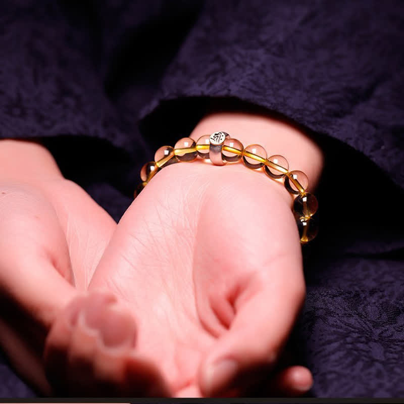 Pulsera de protección de citrino de Buda natal del zodíaco chino de plata de ley 925