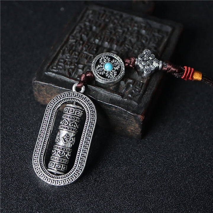 Rueda de oración Tíbet Om Mani Padme Hum, decoración colgante giratoria para coche, paz