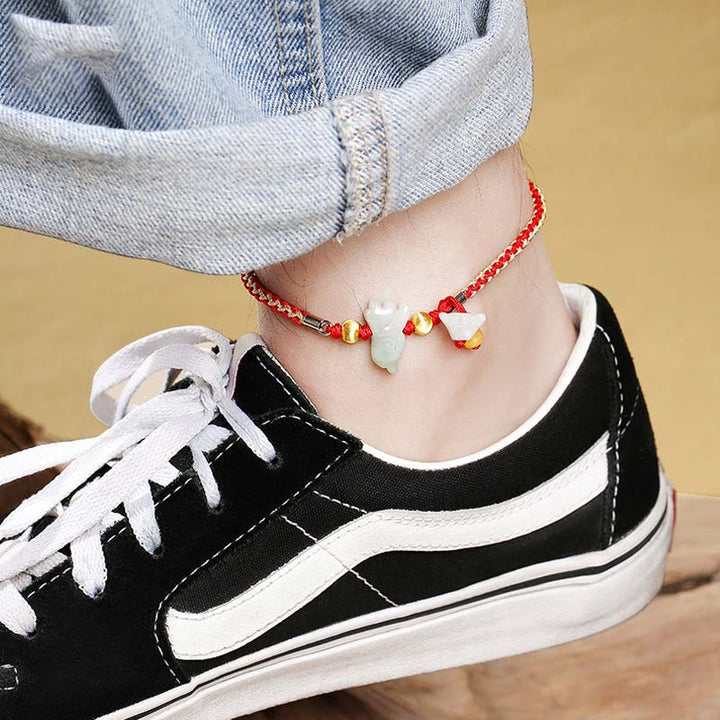 Tobillera con pulsera de hilo rojo de prosperidad de Jade del zodíaco chino con Buddha Stones