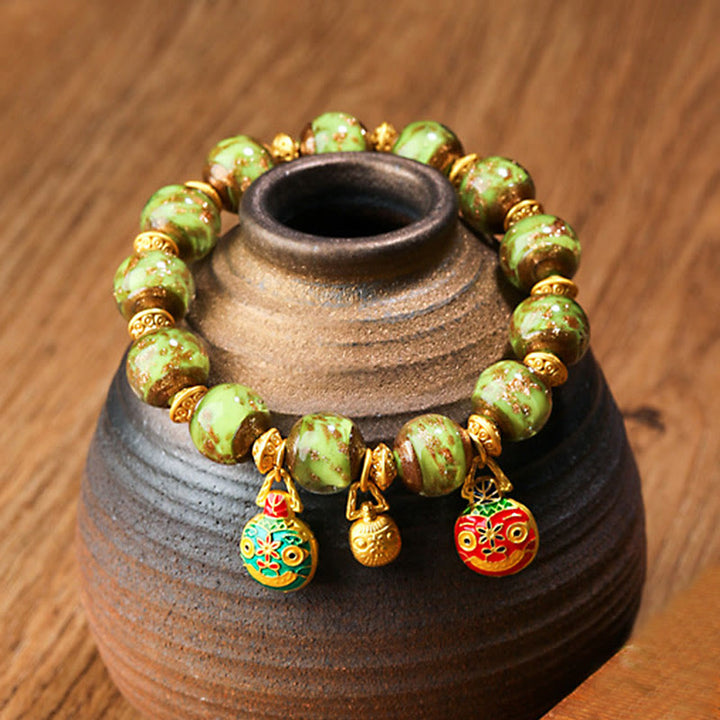 Pulsera de la fortuna con cuentas de cristal Liuli, dije de la familia de la bestia tragadora de oro con Buddha Stones