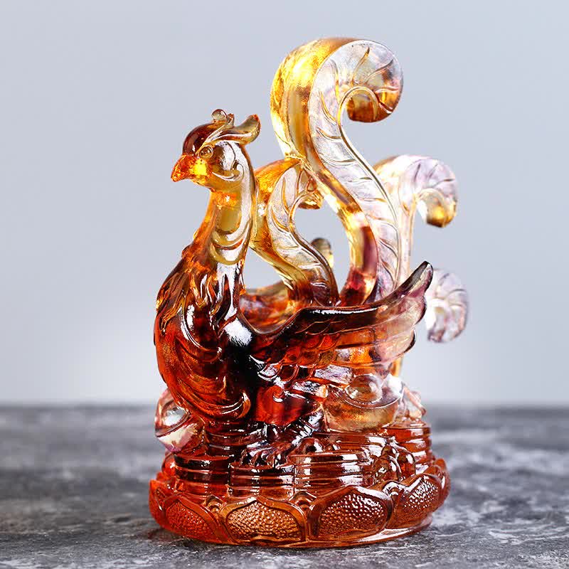 Buddha Stones Feng Shui, cuatro símbolos, dragón azul, pieza de arte de cristal Liuli hecha a mano, decoración para el hogar y la Oficina - Ave bermellón - image 9