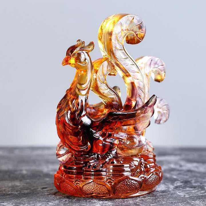 Buddha Stones Feng Shui, cuatro símbolos, dragón azul, pieza de arte de cristal Liuli hecha a mano, decoración para el hogar y la Oficina - Ave bermellón - image 9