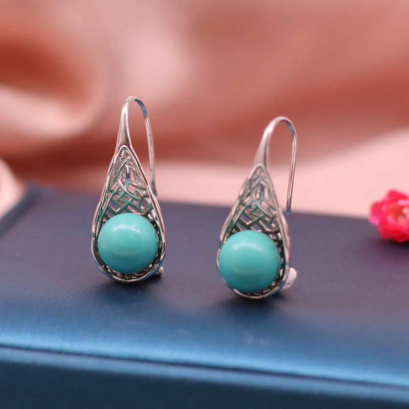Pendientes colgantes de plata de ley 925 con diseño de cuentas de color turquesa