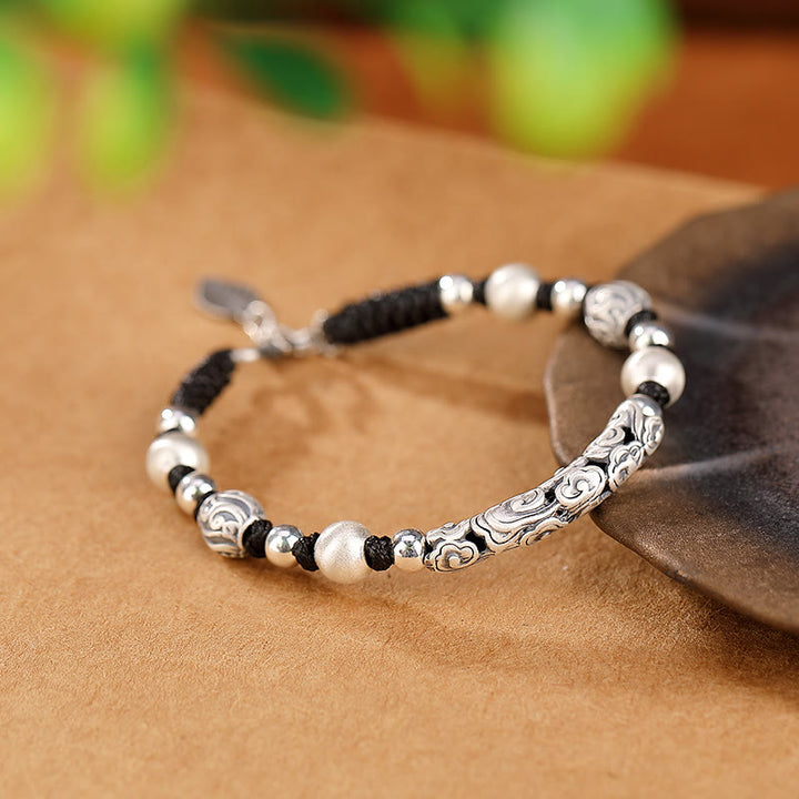 Pulsera de cadena de riqueza de nube auspiciosa de plata de ley 999 de cobre hecha a mano con Buddha Stones del Tíbet - image 15