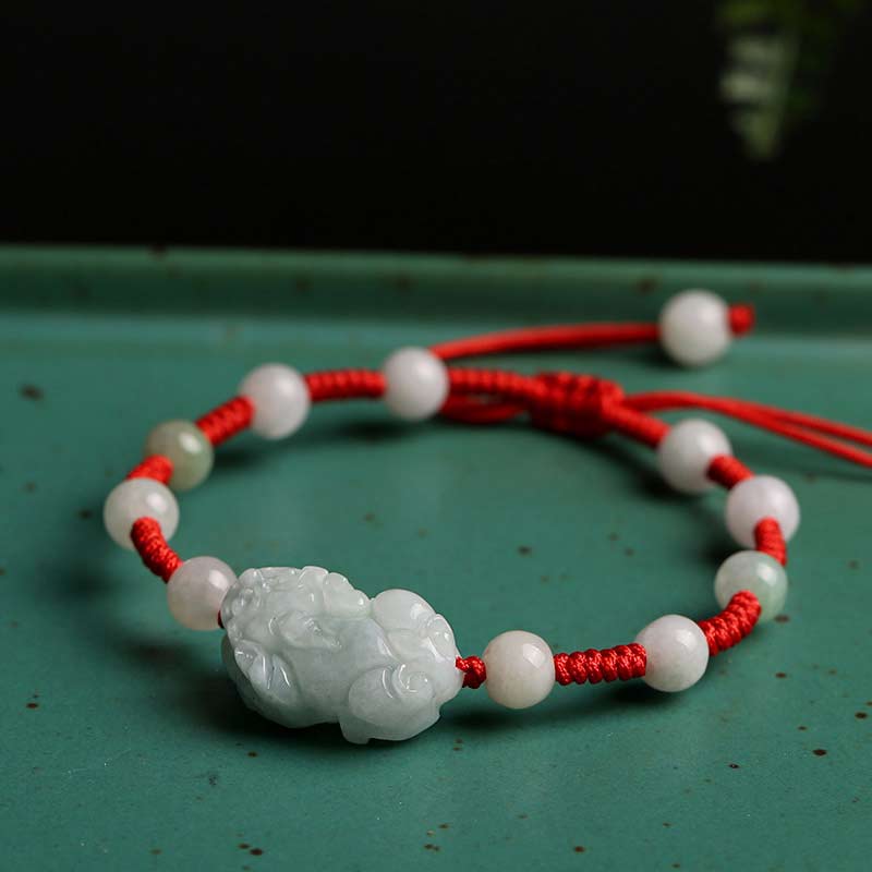 Pulsera de la suerte PiXiu de jade natural con Buddha Stones