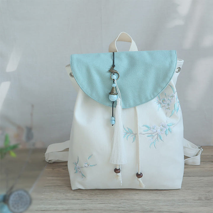 Mochila de lona de gran capacidad bordada hecha a mano con Buddha Stones