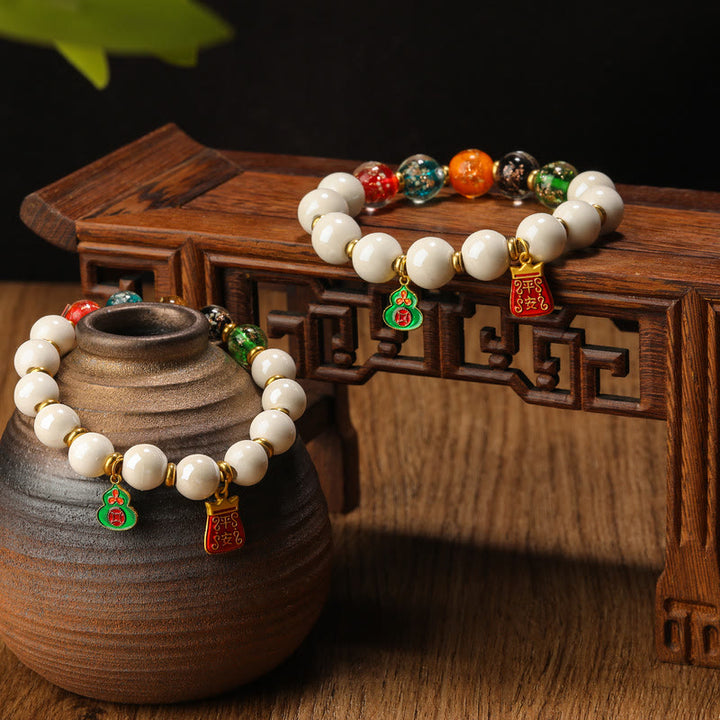 Buddha Stones, incienso tibetano, ceniza de porcelana, luminosa, fluorescente, Liuli, cuentas de cristal, calabaza, moneda de cobre, pulsera de la paz