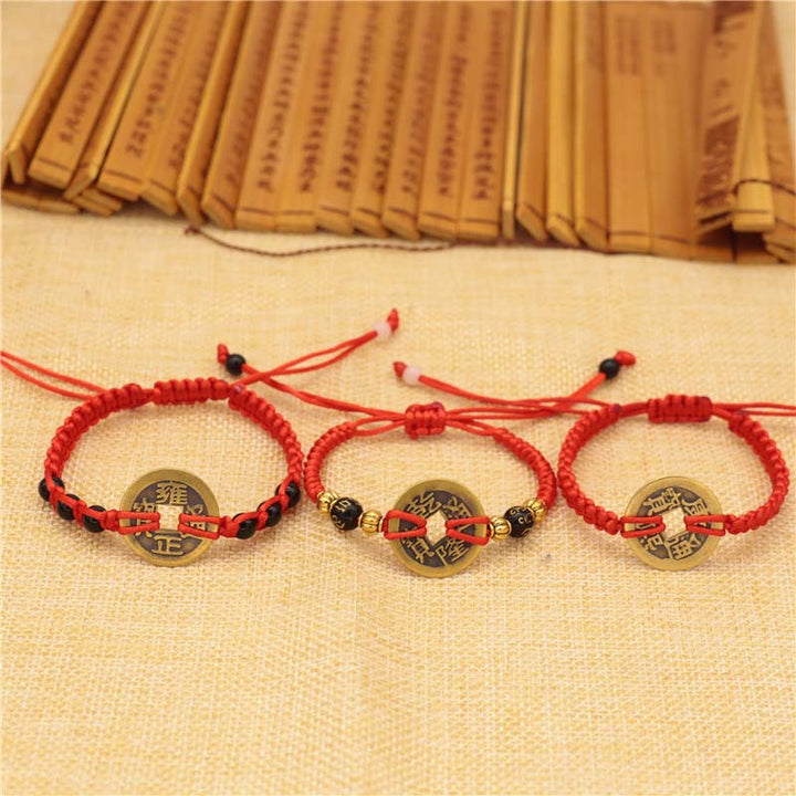 Pulsera de tejido de hilo rojo de la fortuna de la moneda de cobre de las Buddha Stones