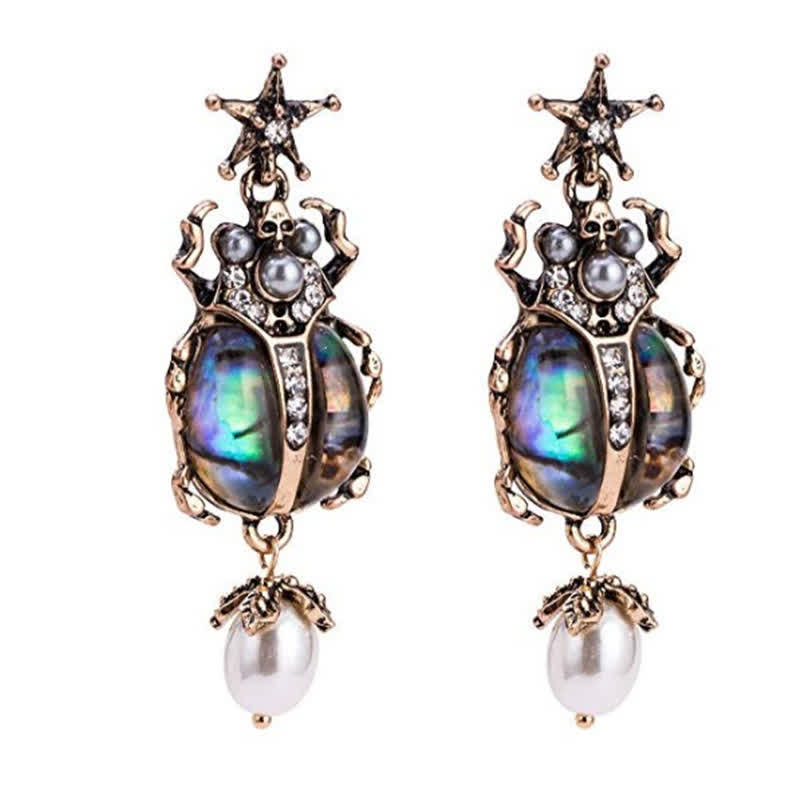 Pendientes colgantes con forma de calavera y escarabajo, estilo vintage, con perlas de cristal y escarabajo