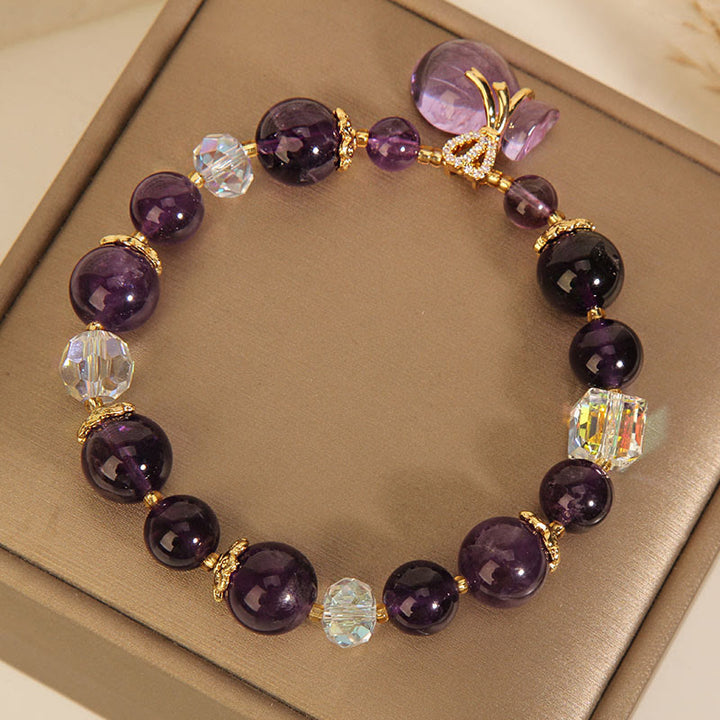 Pulsera positiva con dije para bolsa de dinero con cristal de amatista natural y Buddha Stones