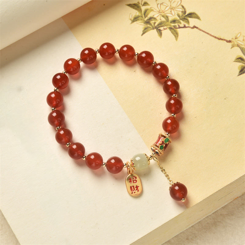 Pulsera con dije de bendición de la fortuna de confianza de Jade de ágata roja Natural
