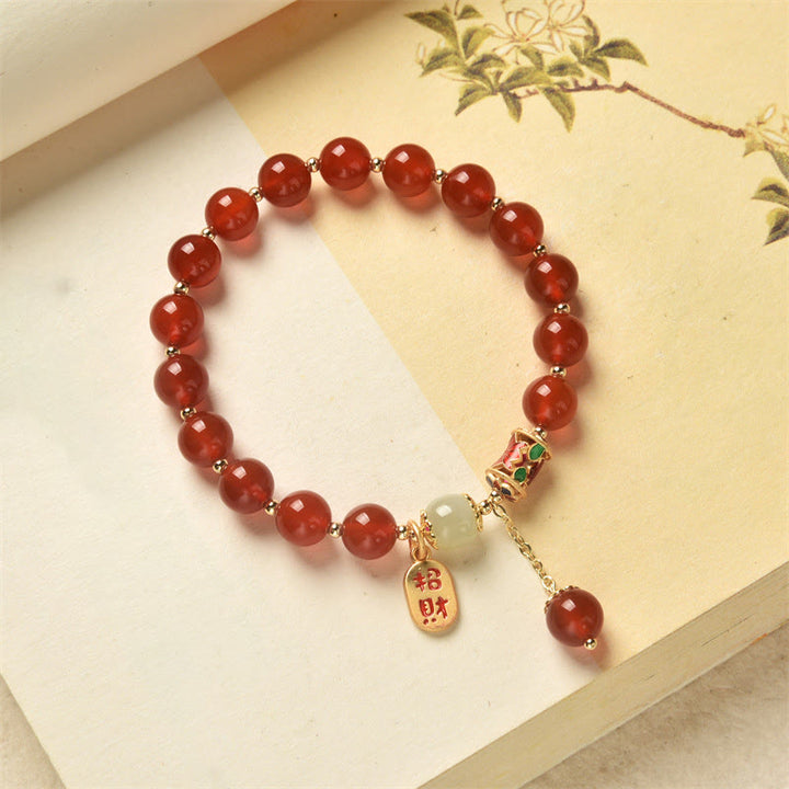 Pulsera con dije de bendición de la fortuna de confianza de Jade de ágata roja Natural