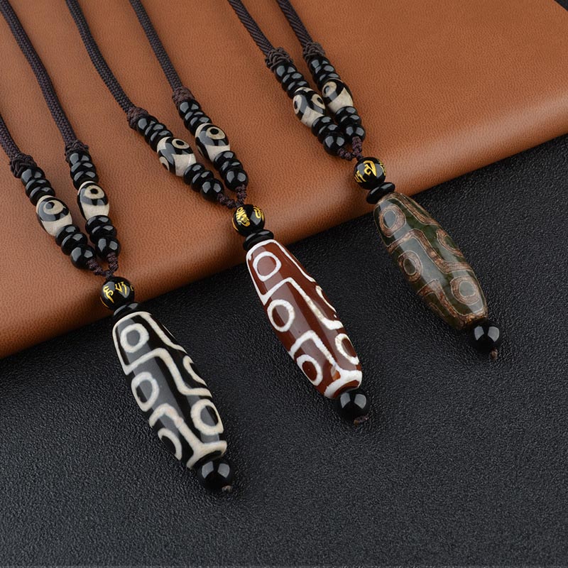 Collar de protección de la riqueza con cuentas Dzi de nueve ojos y Buddha Stones - image 0