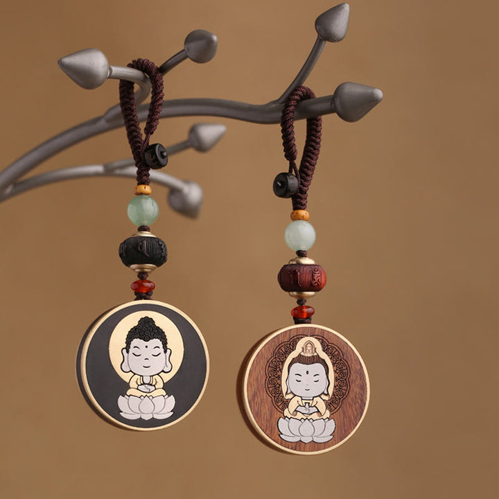 Buddha Stones, madera de ébano, palisandro, Buda Avalokitesvara Om Mani Padme Hum Balance, decoración para llavero de coche