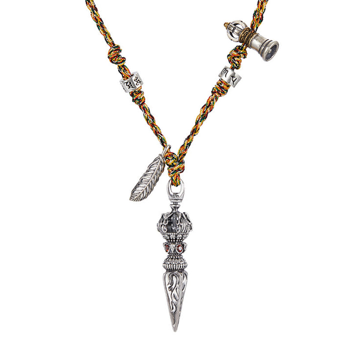 Colgante de plata de ley 925 hecho a mano tibetano Dorje Vajra Om Mani Padme Hum pluma fuerza collar colgante - image 8