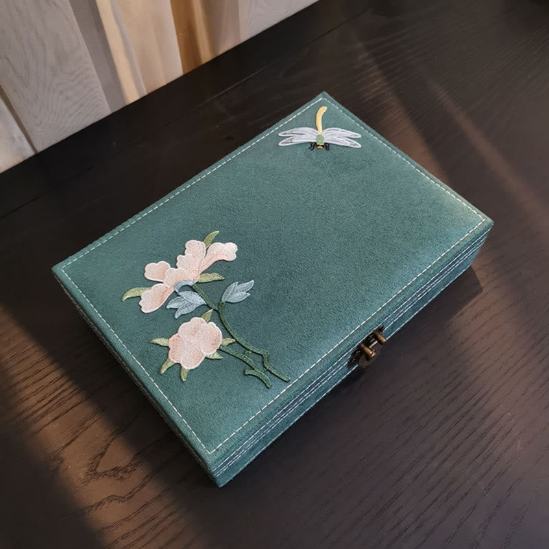 Caja organizadora de joyería con Buddha Stones , flores y libélula, caja de almacenamiento de joyería de una sola capa, caja de franela