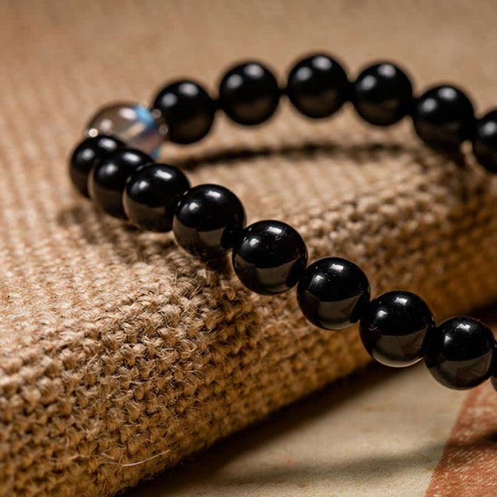 Pulsera de fuerza de piedra lunar de obsidiana negra de plata de ley 925 con Buda natal del zodíaco chino
