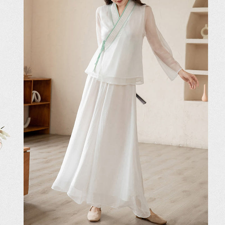 Conjunto de ropa de gasa para mujer, ropa de práctica de meditación espiritual Zen, Buddha Stones, oración Retro