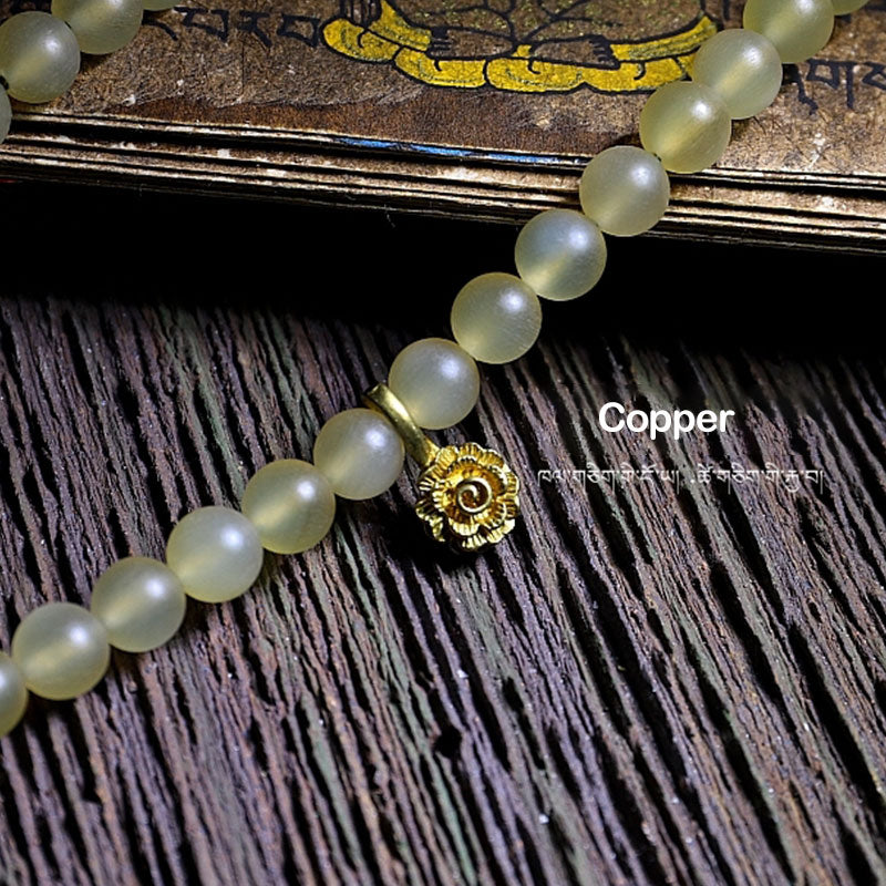 Pulsera de la suerte con 108 cuentas de Mala, cuerno de oveja del Tíbet, ámbar
