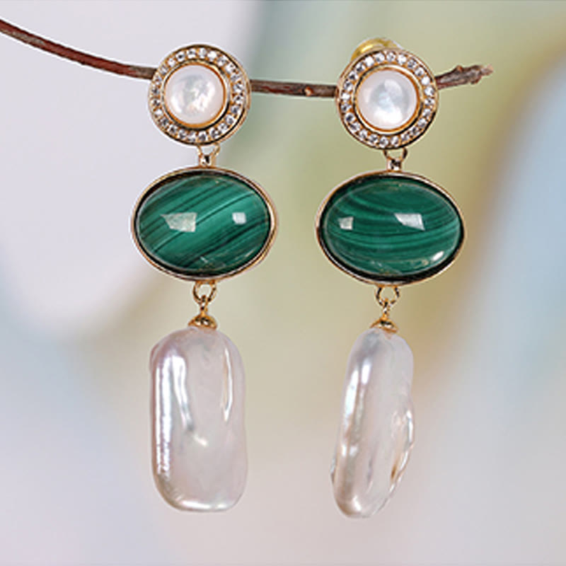 Pendientes colgantes de sabiduría curativa de malaquita, Perla Barroca Natural de Plata de Ley 925 con Buddha Stones
