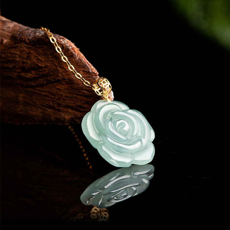 Collar con colgante de jade natural y rosa de la suerte con cadena de plata de ley 925 y hebilla de oro de 18 quilates con Buddha Stones - image 3