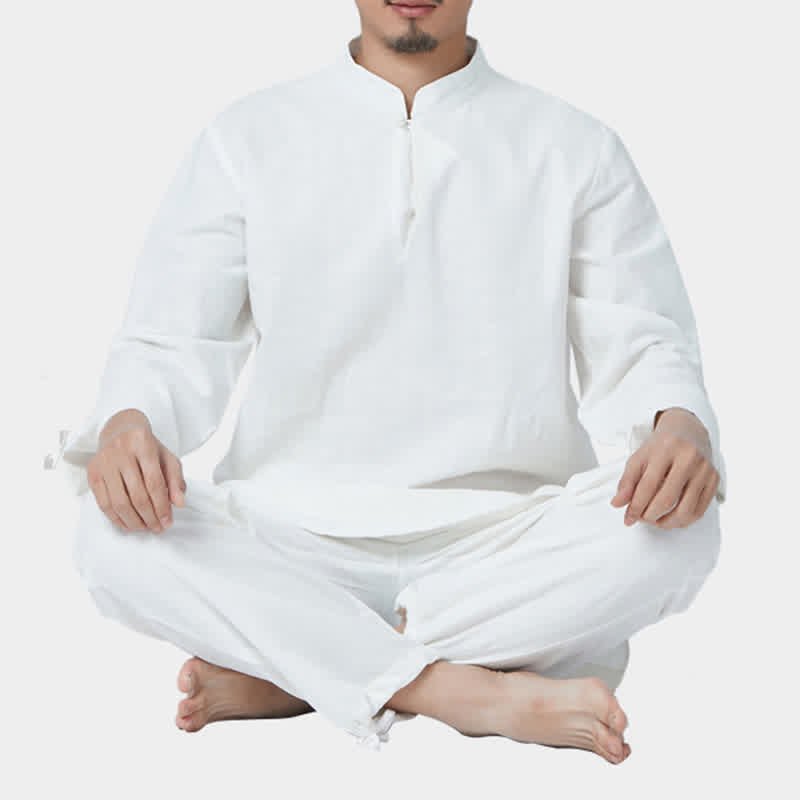 Conjunto de ropa de lino y algodón para hombre, meditación Zen espiritual, Buddha Stones, Yoga, práctica de oración - Blanco - US/UK/AU44，EU54 (3XL) - image 12